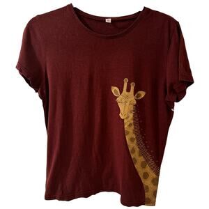 Golden Giraffe Wraparound T Shirt Burgundy Crew Neck, size XL